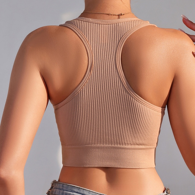 Womens U Back Sports Bra Scoop Neck Padded Low Impact Yoga Bra